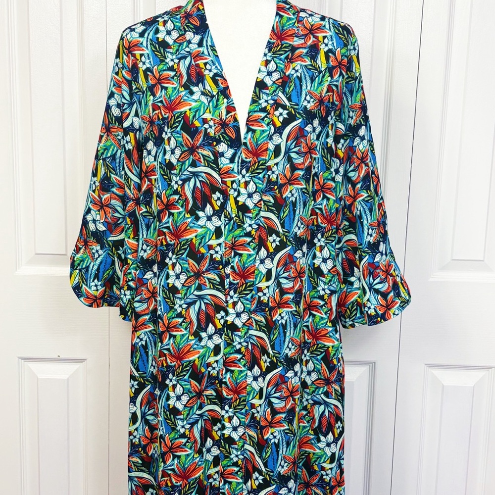 Apt. 9 Colorful Tropical Floral 3/4 Sleeve Open Front Kimono Coverup L/XL